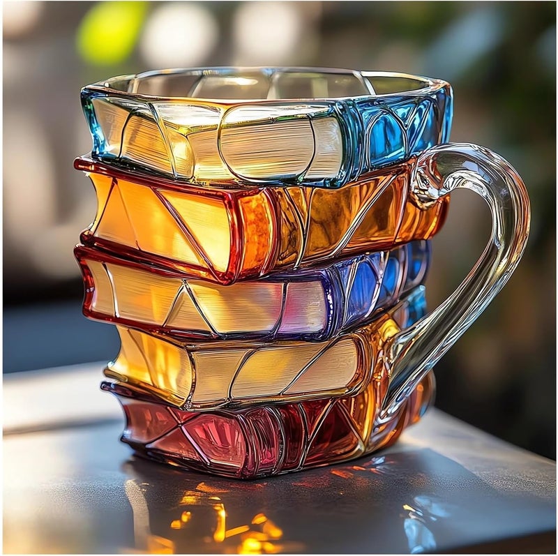 LEONICE Painted Book Mug 2025 New Novelty Mugs for Book Lovers Gifts Unique Handmade Coffee Mugs Glass 11 0z Cool Funny Bookish Tea Cups Cute Tumblers Books Worm Readers Writers Librarian Gifts Women (1PC) - Image 1